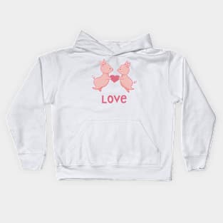 Lovely pigs with heart in hand drawn cartoon style Kids Hoodie